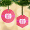 Pink & Orange Chevron Flat Glass Ornament w/ Monogram