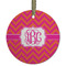 Pink & Orange Chevron Frosted Glass Ornament - Round