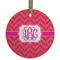 Pink & Orange Chevron Flat Glass Ornament - Round w/ Monogram