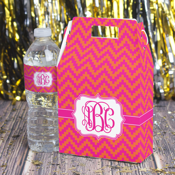 Pink & Orange Chevron Gable Favor Box - In Context