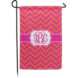Pink & Orange Chevron Small Garden Flag - Double Sided w/ Monograms