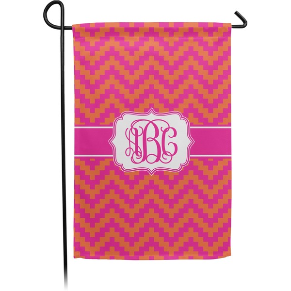 Custom Pink & Orange Chevron Small Garden Flag - Double Sided w/ Monograms