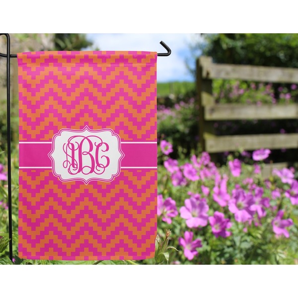 Pink & Orange Chevron Garden Flag - Outside In Flowers