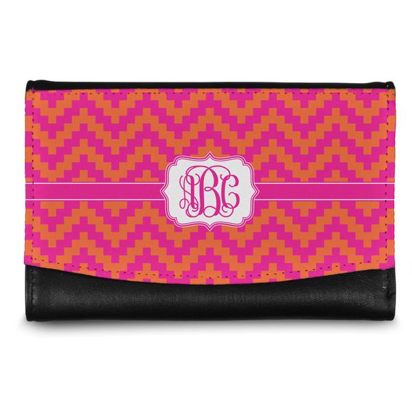 Custom Pink & Orange Chevron Genuine Leather Women's Wallet - Small (Personalized)