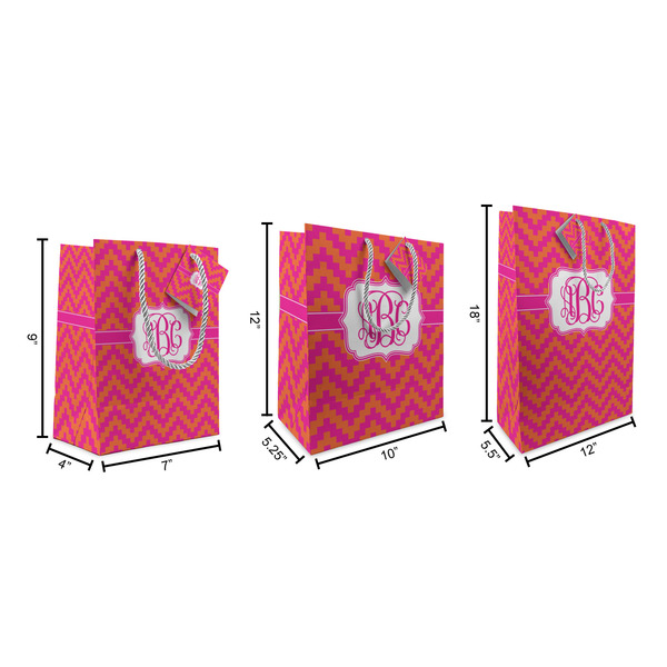 Pink & Orange Chevron Gift Bags - All Sizes - Dimensions