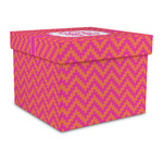 Pink & Orange Chevron Gift Box with Lid - Canvas Wrapped - Large (Personalized)