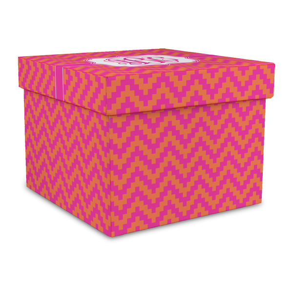 Custom Pink & Orange Chevron Gift Box with Lid - Canvas Wrapped - Large (Personalized)