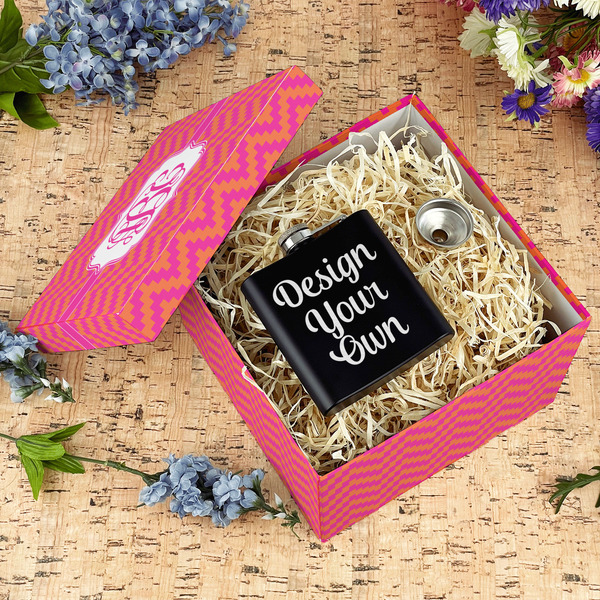 Pink & Orange Chevron Gift Boxes with Lid - Canvas Wrapped - Large - In Context