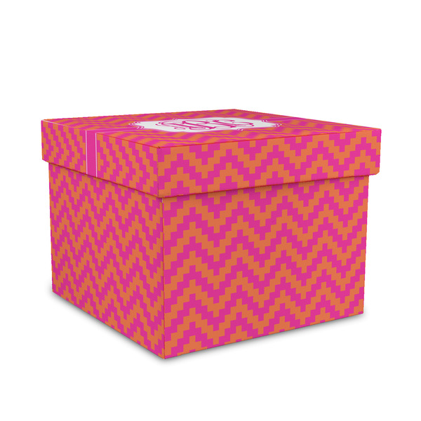 Custom Pink & Orange Chevron Gift Box with Lid - Canvas Wrapped - Medium (Personalized)