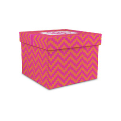 Pink & Orange Chevron Gift Box with Lid - Canvas Wrapped - Small (Personalized)