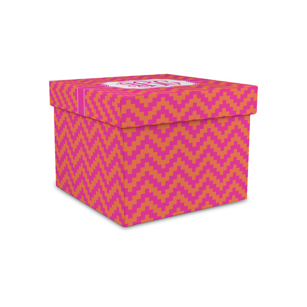 Custom Pink & Orange Chevron Gift Box with Lid - Canvas Wrapped - Small (Personalized)