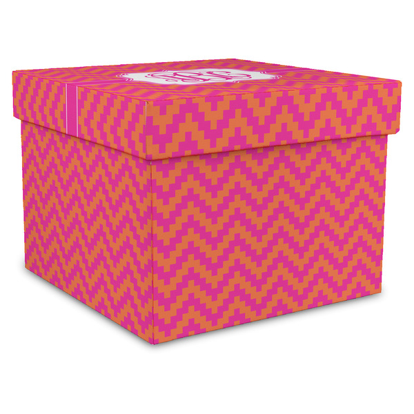 Custom Pink & Orange Chevron Gift Box with Lid - Canvas Wrapped - X-Large (Personalized)