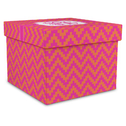 Pink & Orange Chevron Gift Box with Lid - Canvas Wrapped - XX-Large (Personalized)