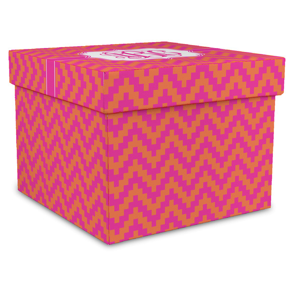 Custom Pink & Orange Chevron Gift Box with Lid - Canvas Wrapped - XX-Large (Personalized)
