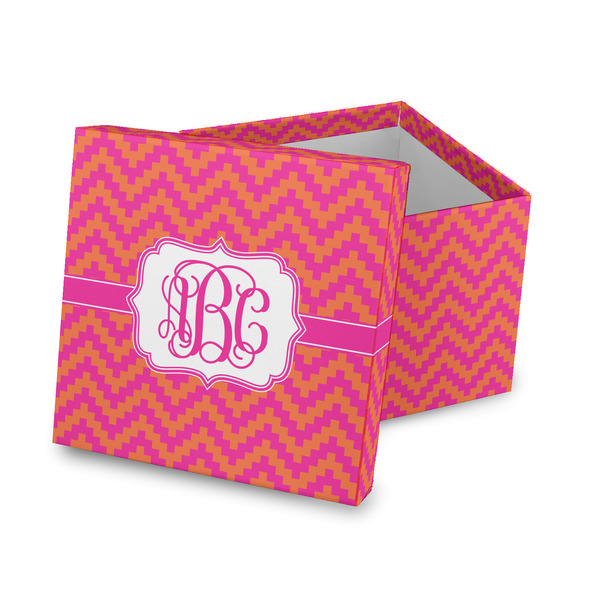 Custom Pink & Orange Chevron Gift Box with Lid - Canvas Wrapped (Personalized)