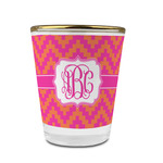Pink & Orange Chevron Glass Shot Glass - 1.5 oz - with Gold Rim - Set of 4 (Personalized)