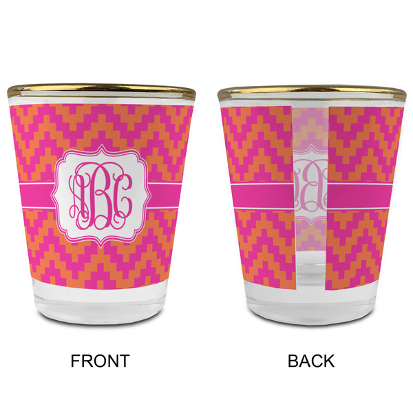 Pink & Orange Chevron Glass Shot Glass - with gold rim - APPROVAL