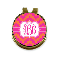 Pink & Orange Chevron Golf Ball Marker - Hat Clip - Gold