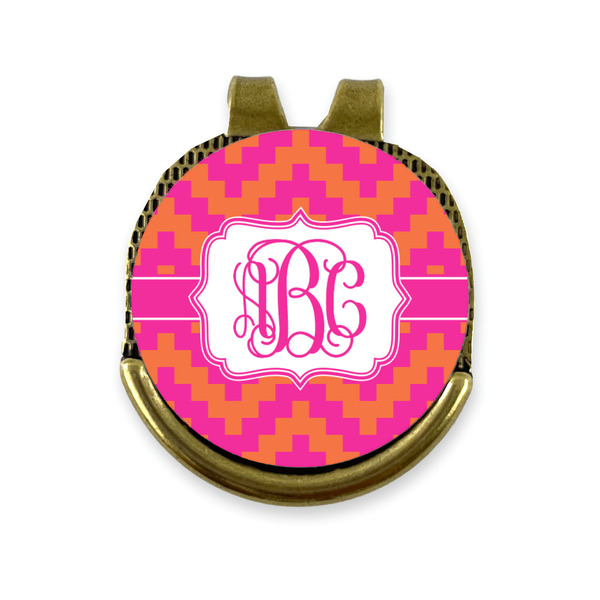 Custom Pink & Orange Chevron Golf Ball Marker - Hat Clip - Gold