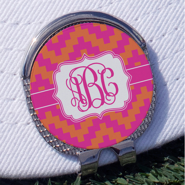 Custom Pink & Orange Chevron Golf Ball Marker - Hat Clip