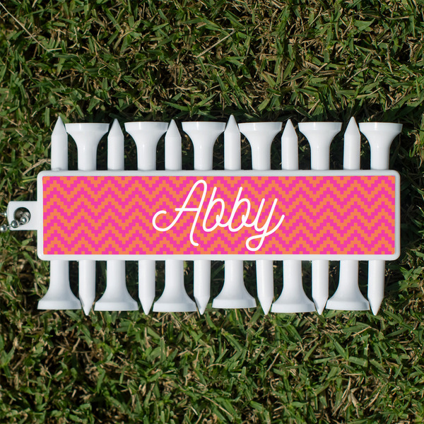 Custom Pink & Orange Chevron Golf Tees & Ball Markers Set (Personalized)