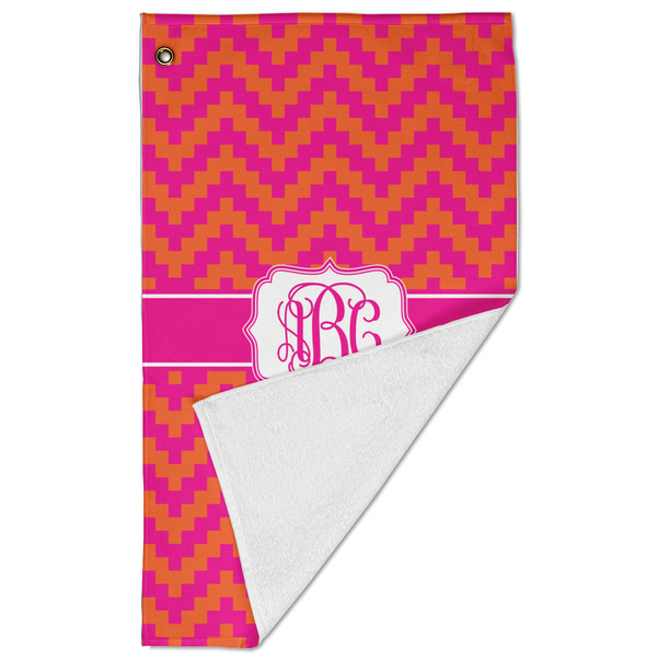 Pink & Orange Chevron Golf Towel - Folded (Large)