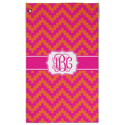 Pink & Orange Chevron Golf Towel - Poly-Cotton Blend w/ Monograms