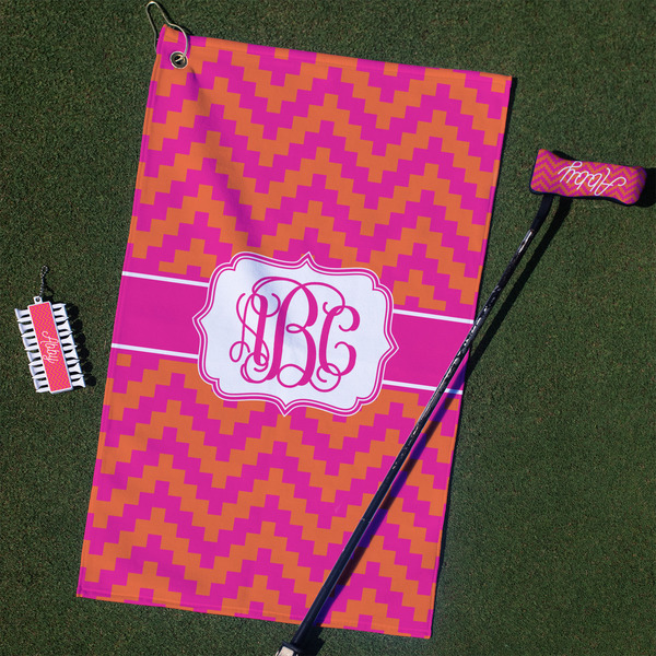 Custom Pink & Orange Chevron Golf Towel Gift Set (Personalized)