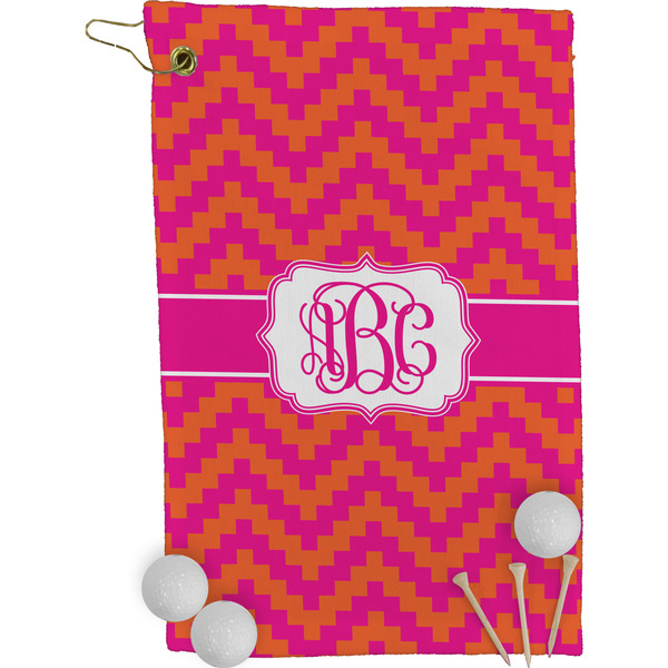 Pink & Orange Chevron Golf Towel (Personalized)