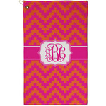 Pink & Orange Chevron Golf Towel - Poly-Cotton Blend - Small w/ Monograms