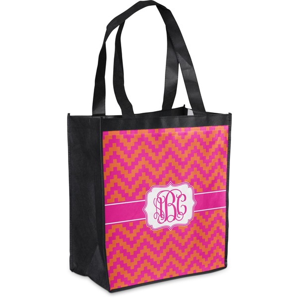 Custom Pink & Orange Chevron Grocery Bag (Personalized)