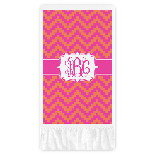 Custom Pink & Orange Chevron Guest Towels - Full Color (Personalized)