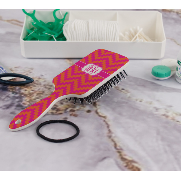 Pink & Orange Chevron Hair Brush - In Bathroom