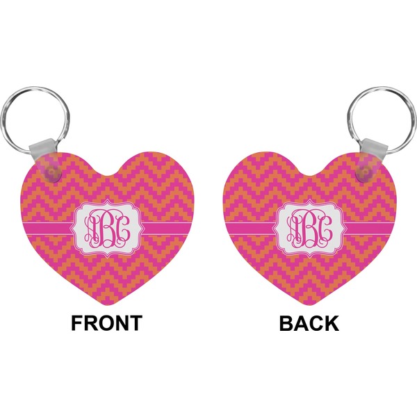 Pink & Orange Chevron Heart Keychain (Front + Back)
