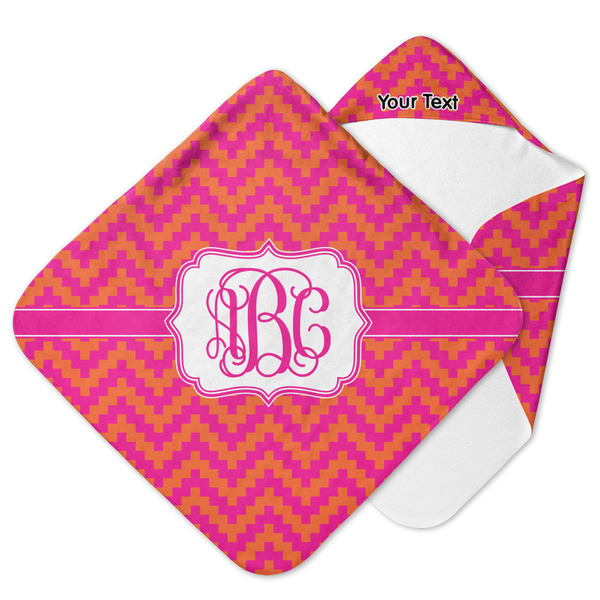 Custom Pink & Orange Chevron Hooded Baby Towel (Personalized)