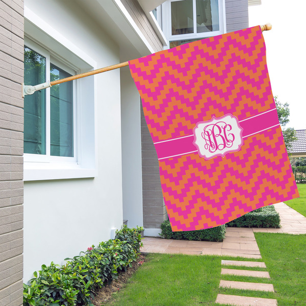 Pink & Orange Chevron House Flags - Double Sided - LIFESTYLE
