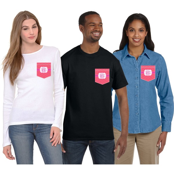 Pink & Orange Chevron Iron On Faux Pocket (On Garments)