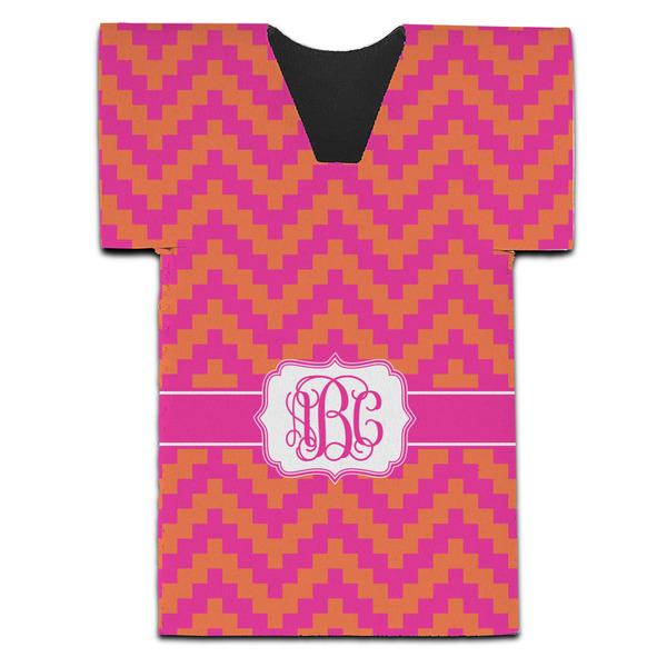 Custom Pink & Orange Chevron Jersey Bottle Cooler (Personalized)