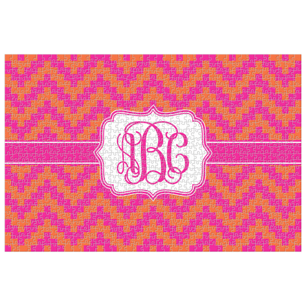 Custom Pink & Orange Chevron Jigsaw Puzzle - 1000-piece (Personalized)