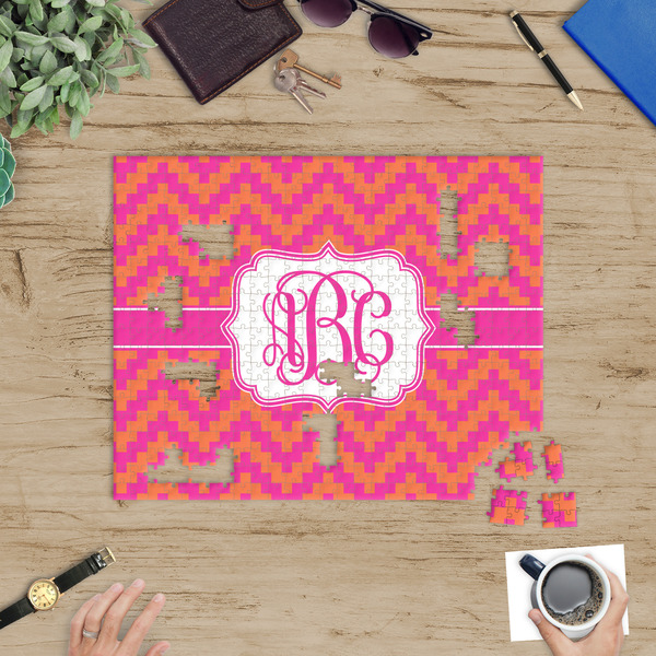Pink & Orange Chevron Jigsaw Puzzle 500 Piece - In Context