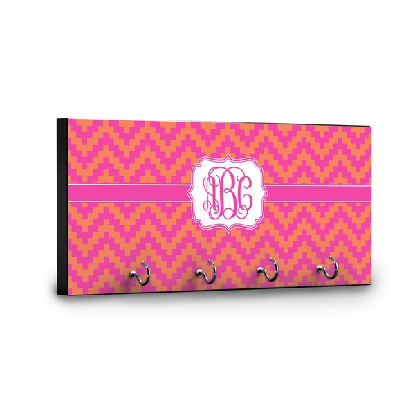 Pink & Orange Chevron Key Hanger - Front View with Hooks