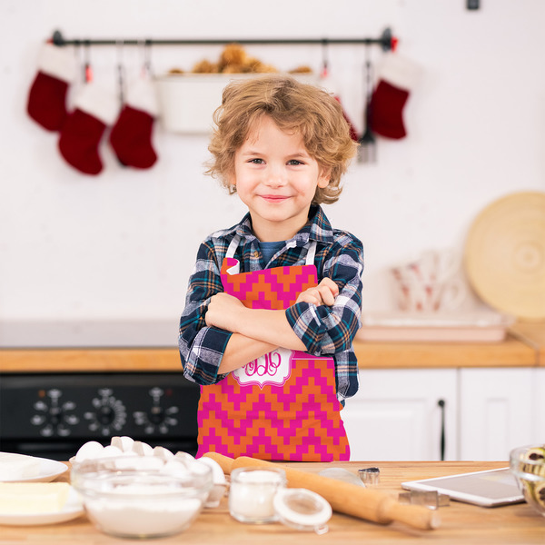 Pink & Orange Chevron Kid's Aprons - Small - Lifestyle