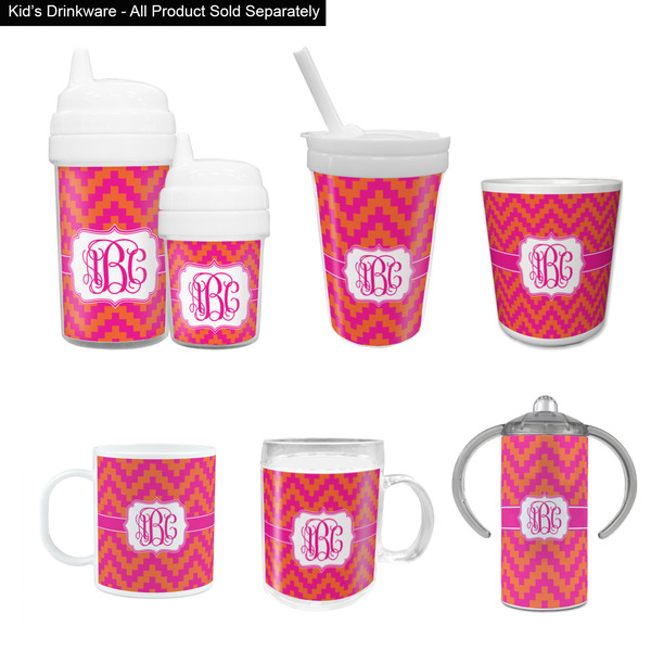Pink & Orange Chevron Kid's Drinkware - Customized & Personalized