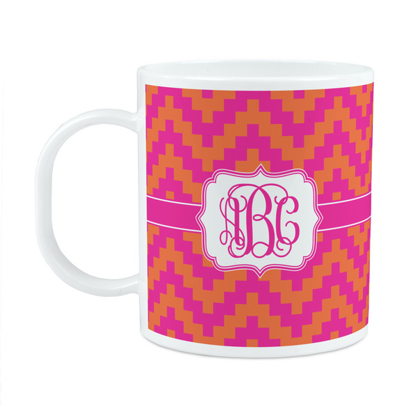 Custom Pink & Orange Chevron Plastic Kids Mug (Personalized)