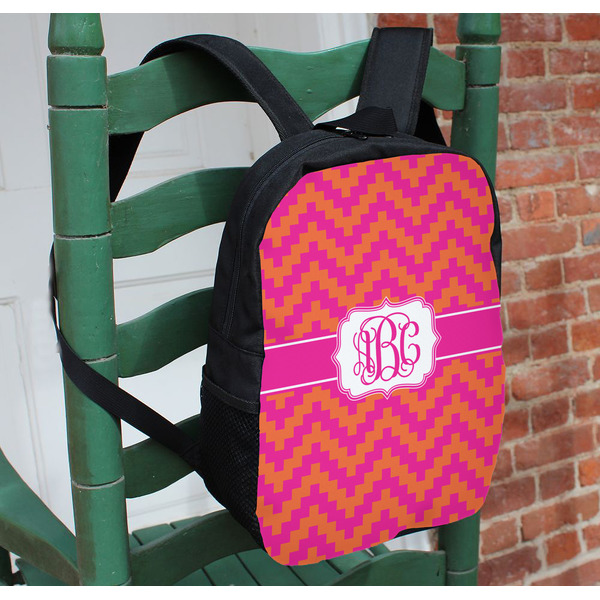 Pink & Orange Chevron Kids Backpack - In Context