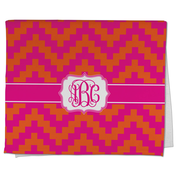 Custom Pink & Orange Chevron Kitchen Towel - Poly Cotton w/ Monograms