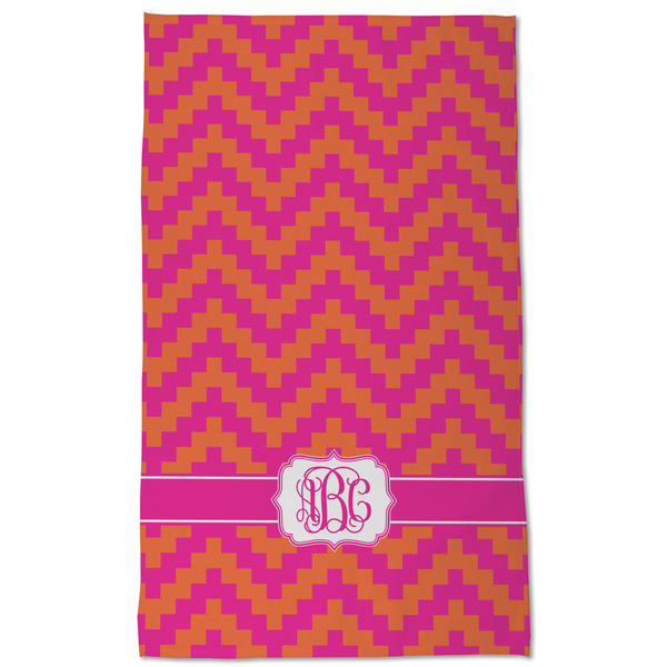 Pink & Orange Chevron Kitchen Towel - Poly Cotton - Full Front