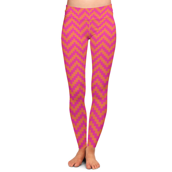 Custom Pink & Orange Chevron Ladies Leggings - 2X-Large