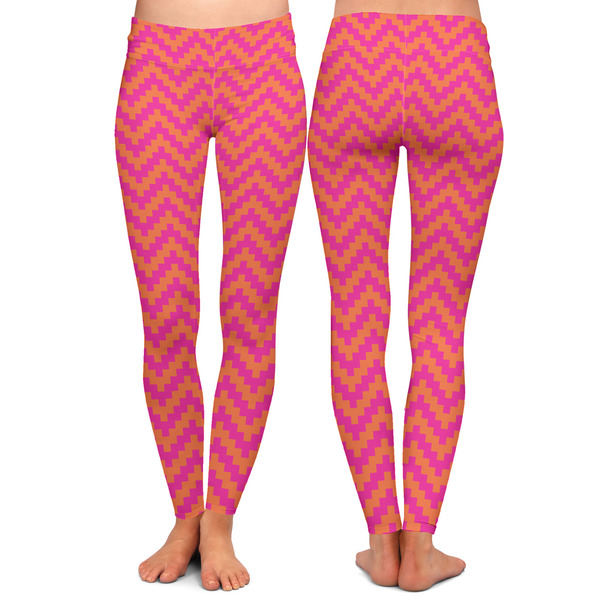 Pink & Orange Chevron Ladies Leggings - Front and Back