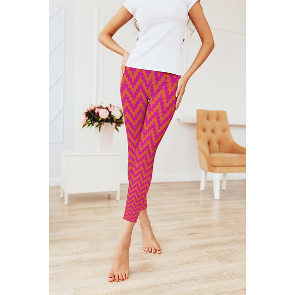 Pink & Orange Chevron Ladies Leggings - LIFESTYLE 2